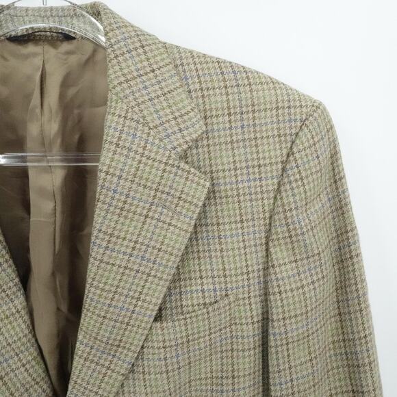 Brooks Brothers Blazer Mens 40R Beige Houndstooth Silk Linen Wool Coat Italy - Picture 1 of 16